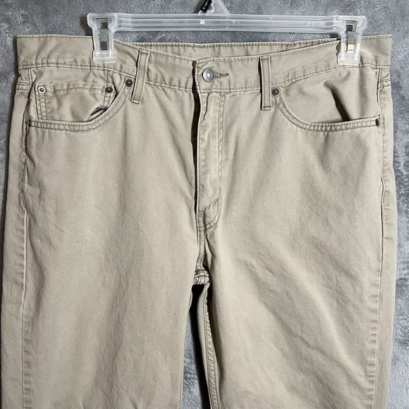 Levis 514 Jeans Size 38x31 Black Label White Tab Khaki Twill Pants Flat - Picture 3 of 10
